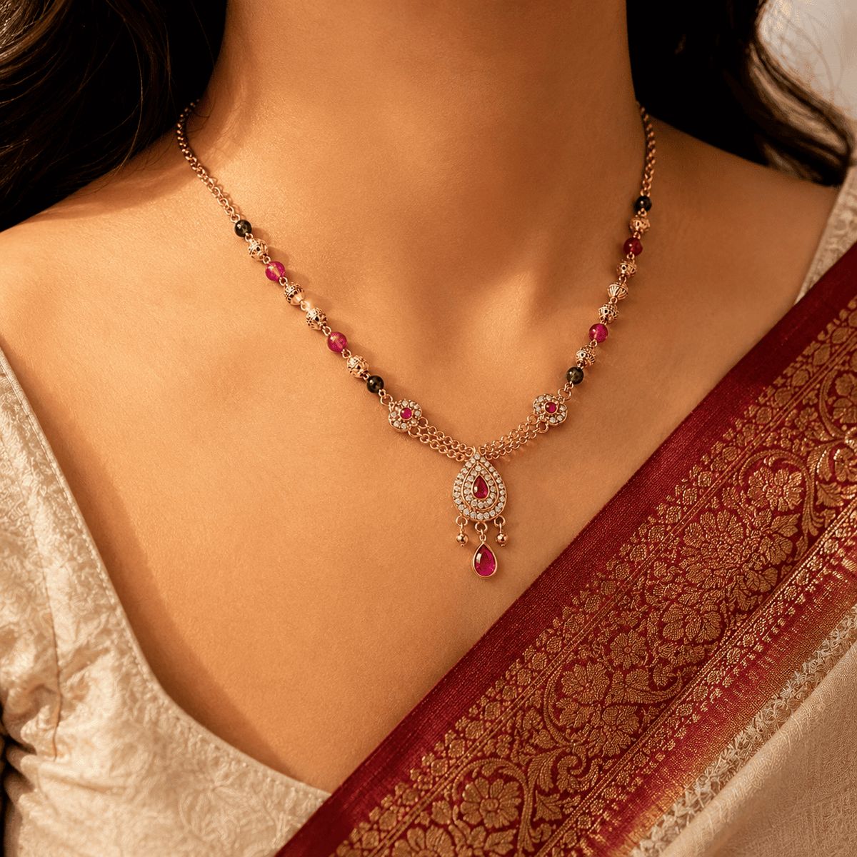 Mugappu Ruby Droplet Chain