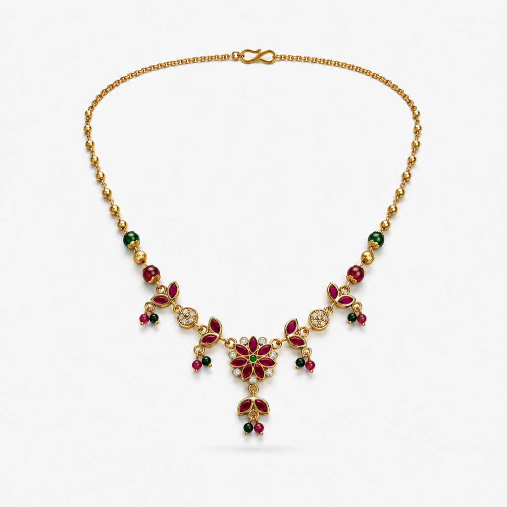 Floral kemp stone chain necklace