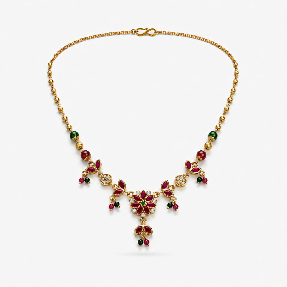 Floral kemp stone chain necklace