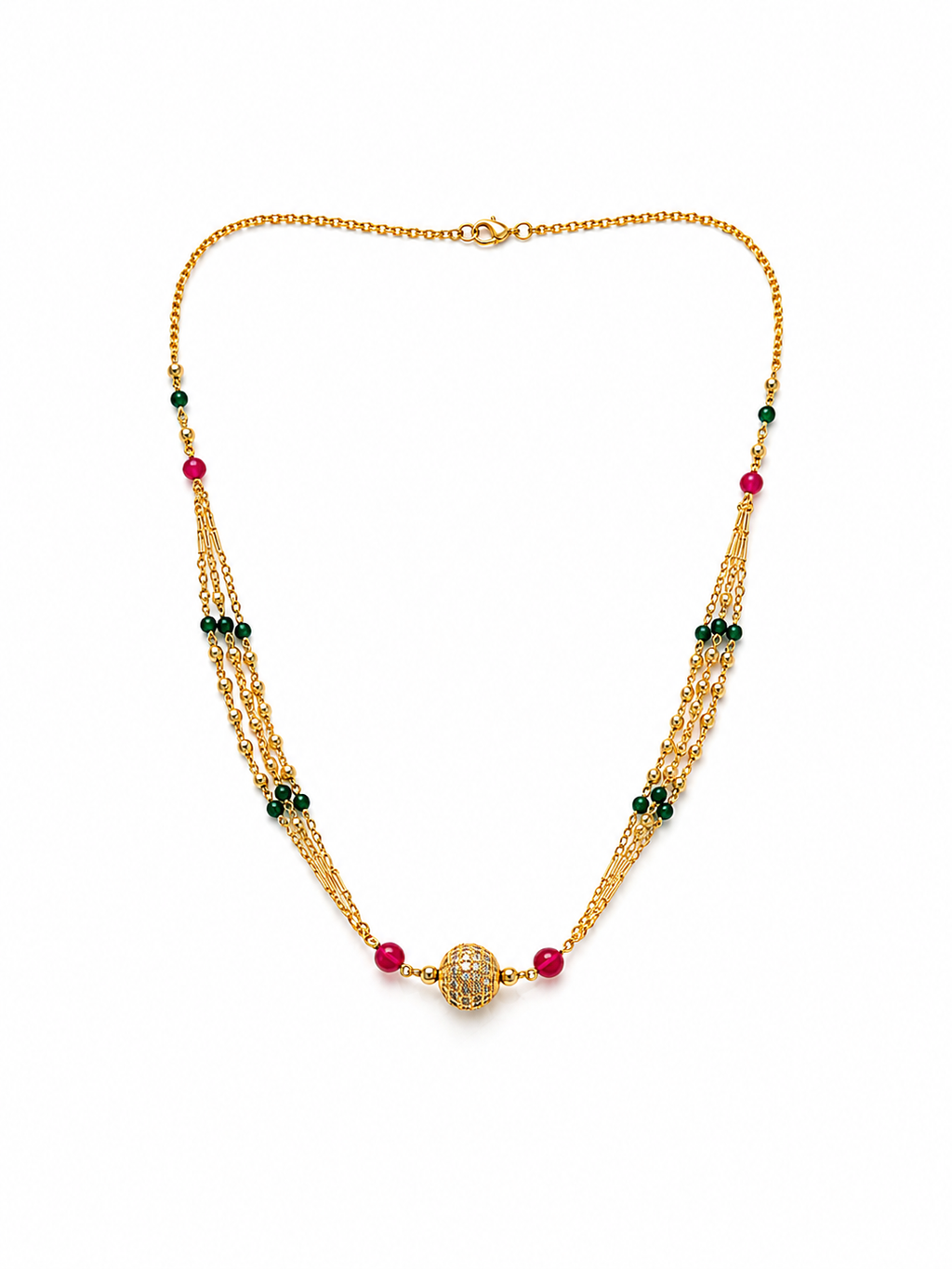 Traditional Multi-Layer Green & Ruby Beaded Necklace