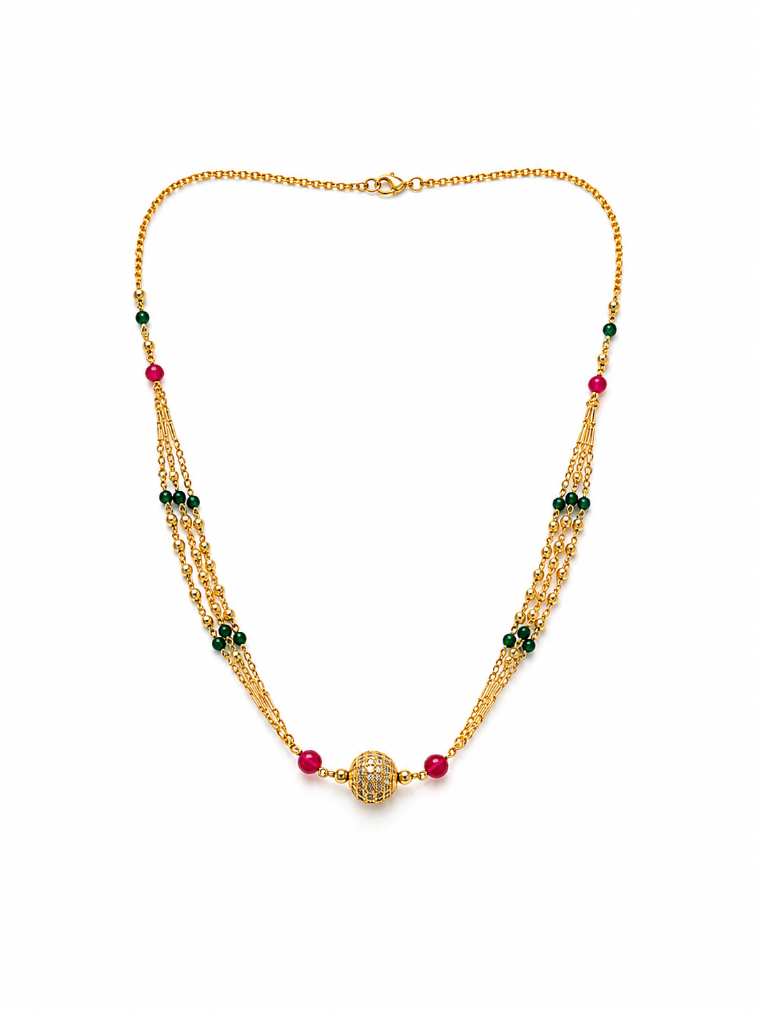 Traditional Multi-Layer Green & Ruby Beaded Necklace