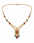 Ruby & Green Stone Lotus Pendant Necklace